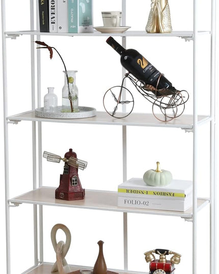 No Assembly Folding Bookshelf, 4 Tier White Bookshelf, Metal Book Shelf for Storage, Folding Bookcase for Office Organization and Storage, 12.87" D x 30.9" W x 55.71" H - LeafyLoom