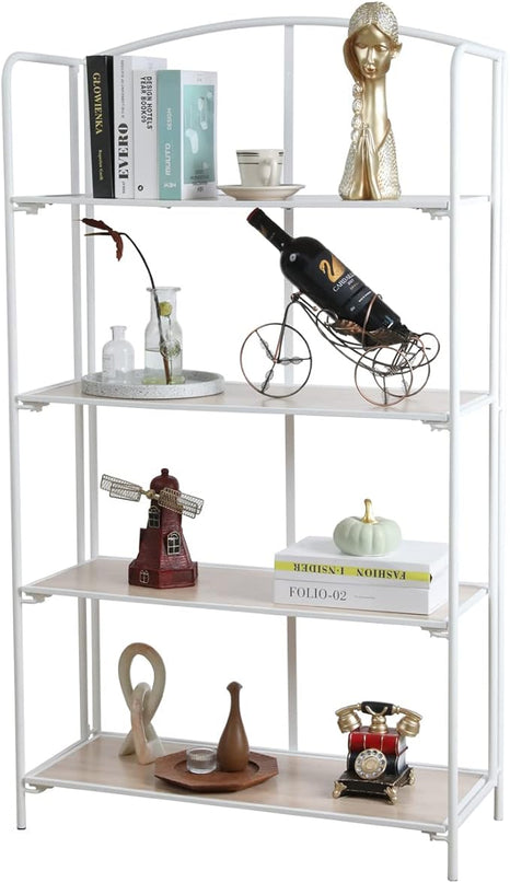 No Assembly Folding Bookshelf, 4 Tier White Bookshelf, Metal Book Shelf for Storage, Folding Bookcase for Office Organization and Storage, 12.87" D x 30.9" W x 55.71" H - LeafyLoom