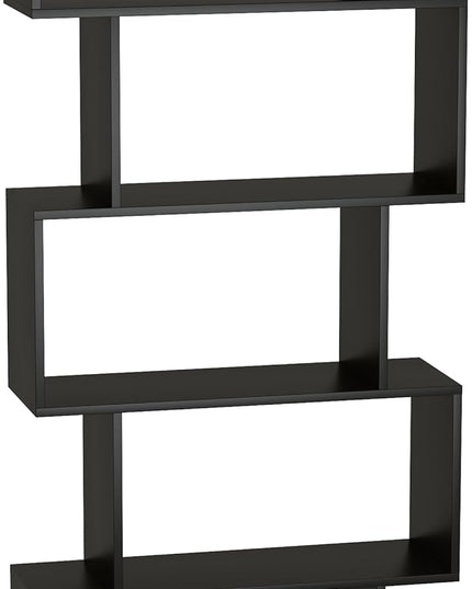Yusong Bookshelf 5-Tier, Geometric Bookcase S Shaped Book Shelves for Bedroom, Modern Wood Decorative Display Shelf Book Case for Home Office, Black - LeafyLoom