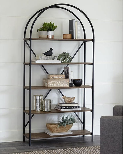 Signature Design by Ashley Galtbury Mixed Media Modern 5 Shelf Bookcase, Brown & Black - LeafyLoom