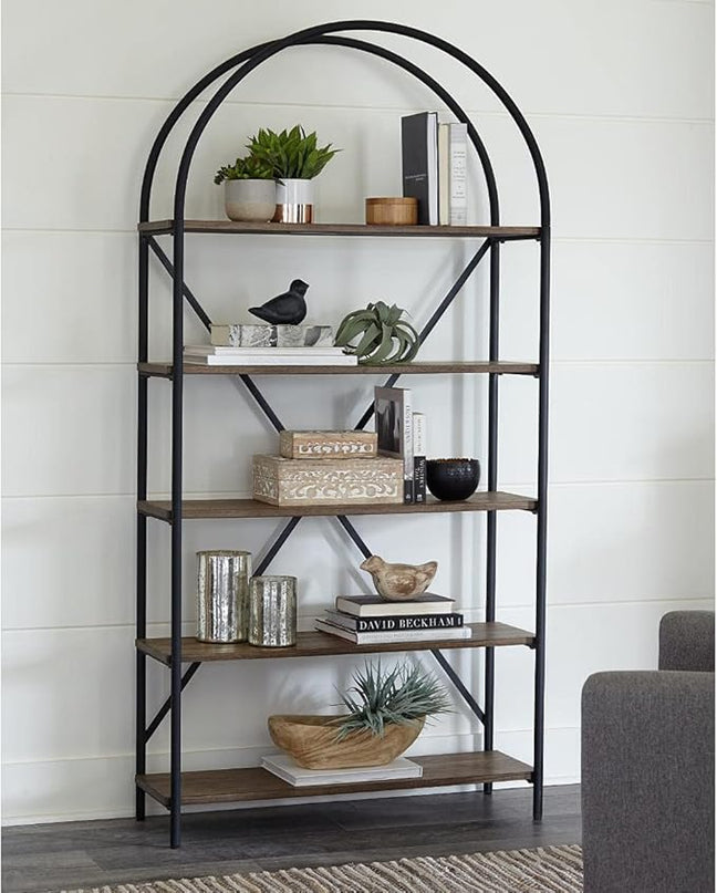 Signature Design by Ashley Galtbury Mixed Media Modern 5 Shelf Bookcase, Brown & Black - LeafyLoom