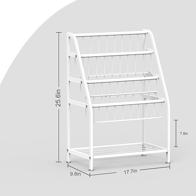 Kids Bookshelf Freestanding for Children Room 18 Inches Small White Metal Bookcase Large Capacity Books Toys Organizer Stable 5 Tiers Kids Book Rack for Playroom Bookstore Library - LeafyLoom