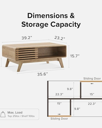 mopio Ensley Coffee Table, Mid Century Modern Table with Storage, Farmhouse Wood Coffee Table for Living Room Fluted (Oak) - LeafyLoom
