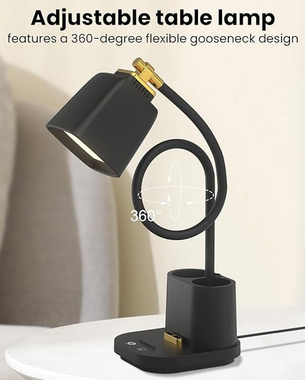 LED Desk Lamp with 2 USB Charging Port, 2 Pen Holders 3 Color Modes Dimmable Reading Light Desk Light, LED Small Desk Lamp Flexible Gooseneck Touch Table Lamp for Bedside Office Home, AC Adapter - LeafyLoom