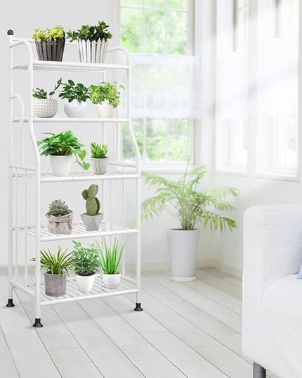 Shelving Unit Bakers Rack Metal Storage Shelves Laundry Shelf Organizer Standing Shelf Units for Laundry Kitchen Bathroom Pantry Closet Indoor and Outdoor (5 Tier, White) - LeafyLoom