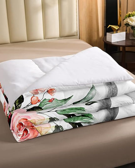 Erosebridal Highland Cow Flower Comforter Set Full Size Bull Cattle Western Funny Animal Bedding Set Wildlife Farmhouse Cow Quilt Set Rose Grey Marble - LeafyLoom