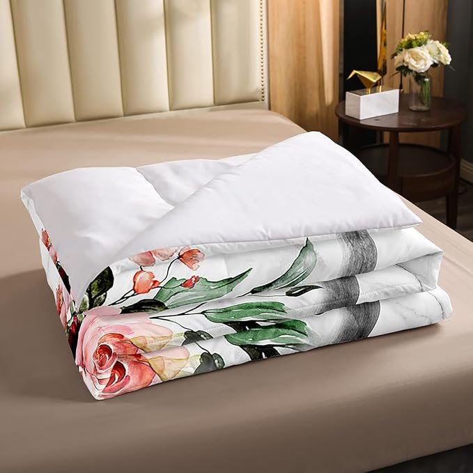 Erosebridal Highland Cow Flower Comforter Set Full Size Bull Cattle Western Funny Animal Bedding Set Wildlife Farmhouse Cow Quilt Set Rose Grey Marble - LeafyLoom
