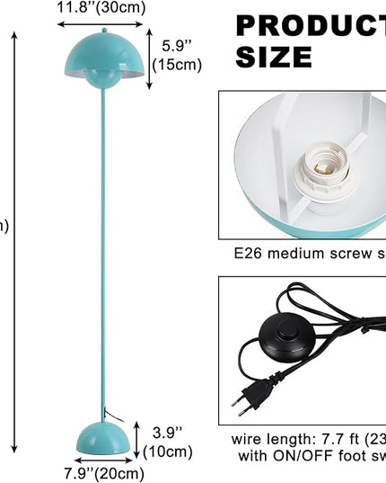 COSYLUX Modern Floor Lamp for Living Room, Industrial Tall Standing Lamp for Bedroom, Metal Shade Reflecting Light reading Floor Lamp for Office, Nursery Room, Corner(Turquoise green) - LeafyLoom
