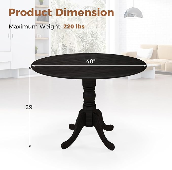 Round Dining Table, Black - LeafyLoom