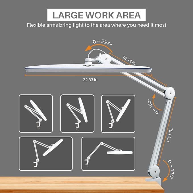 Task Lamp with Clamp, Bright 117PCS LEDs, Metal Swing Arm 24W 2200 Lumen Dimmable Led Desk Lamp for Architect Home Office Study Reading Dorm Workbench Craft, 23 Inch Lamp Head Work Lamp(White) - LeafyLoom
