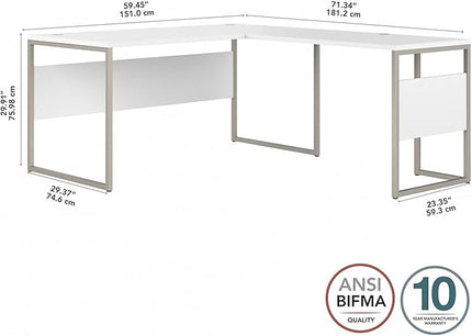 Bush Business Furniture Hybrid L Shaped Table Desk with Metal Legs, 60W x 30D, White - LeafyLoom