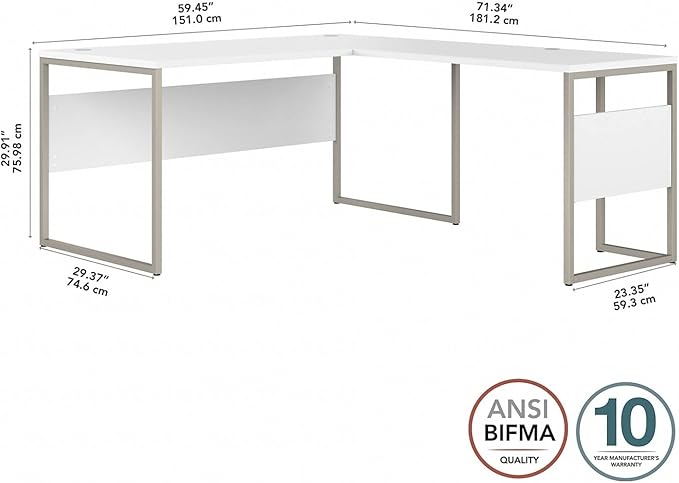 Bush Business Furniture Hybrid L Shaped Table Desk with Metal Legs, 60W x 30D, White - LeafyLoom