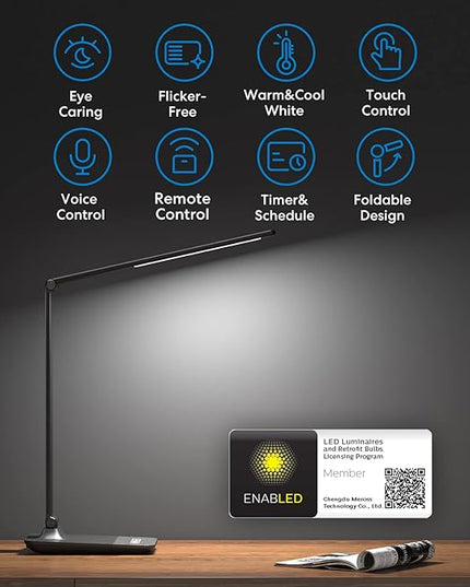 meross Smart LED Desk Light, Metal LED Desk Lamp Works with HomeKit, Alexa and Google Home, WiFi Eye-Caring Smart LED Desk Lamp for Home Office with Tunable White, Remote Control, Schedule and Timer - LeafyLoom