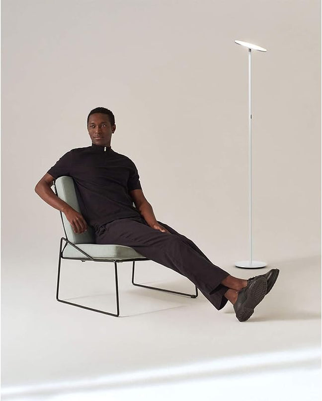 Brightech Sky LED Torchiere Super Bright Floor Lamp - Contemporary, High Lumen Light for Living Rooms and Offices - Dimmable, Indoor Pole Uplight for Bedroom Reading - White - LeafyLoom