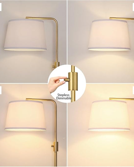 【Upgraded】 Dimmable Floor Lamp, 1000 Lumens LED Edison Bulb Included, Arc Floor Lamps for Living Room Modern Standing Lamp with Shade, Tall Lamps for Living Room Bedroom Office Dining Room - Gold - LeafyLoom