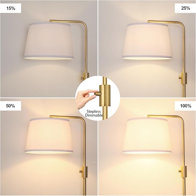 【Upgraded】 Dimmable Floor Lamp, 1000 Lumens LED Edison Bulb Included, Arc Floor Lamps for Living Room Modern Standing Lamp with Shade, Tall Lamps for Living Room Bedroom Office Dining Room - Gold - LeafyLoom