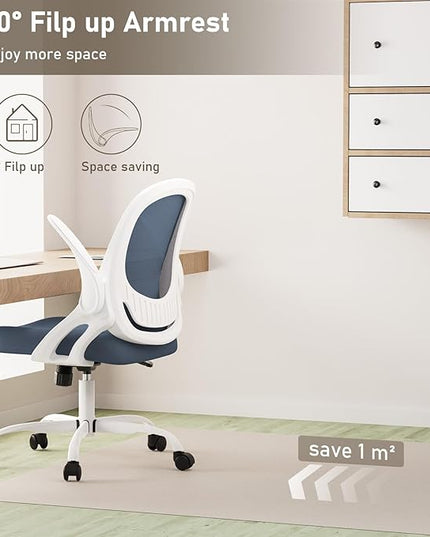 Home Office Chair Work Desk Chair Comfort Ergonomic Swivel Computer Chair, Breathable Mesh Desk Chair, Lumbar Support Task Chair with Wheels and Flip-up Arms and Adjustable Height - LeafyLoom