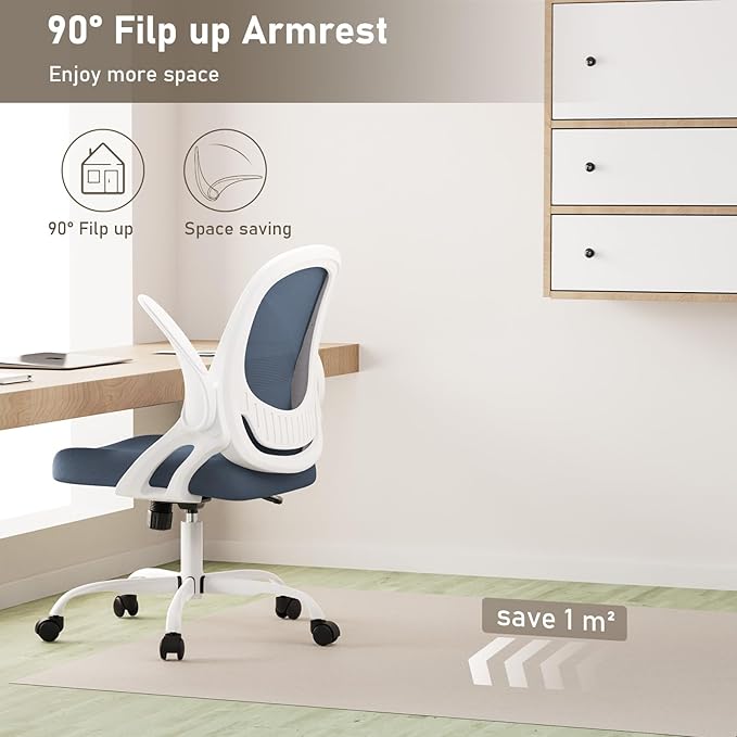 Home Office Chair Work Desk Chair Comfort Ergonomic Swivel Computer Chair, Breathable Mesh Desk Chair, Lumbar Support Task Chair with Wheels and Flip-up Arms and Adjustable Height - LeafyLoom