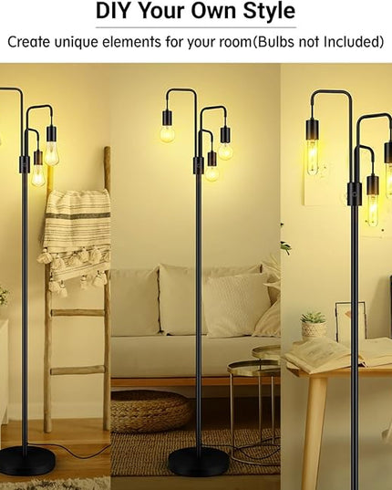 BoostArea Industrial Floor Lamp for Living Room,Modern Standing Lamp Stand Up Lamp with 3 Light, Bulbs Not Included,Simple Design Floor Lamp for Bedroom, Living Room, Office, Kids Room, Reading - LeafyLoom