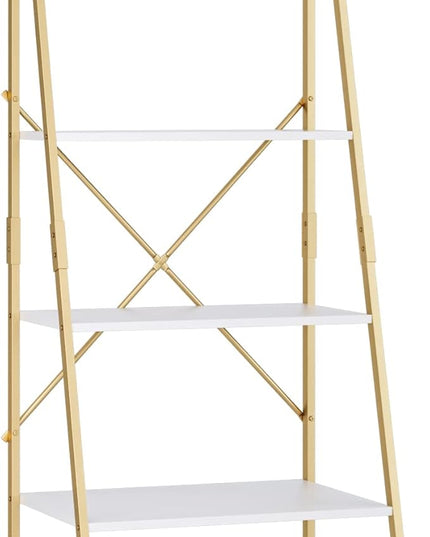 finetones 5 Tier Ladder Shelf, Free Standing Gold Book Shelf Display Bookcase, Storage Organizer Unit Flower Stand Plant Rack for Living Room - LeafyLoom