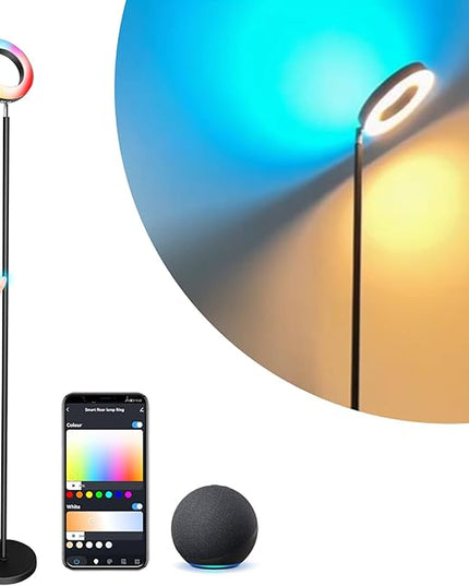 Smart Floor Lamp 42W 3700LM, Double-sided Super Bright Torchiere LED Floor Lamps Work with Alexa Google Home, 2700K-6500K Dimmable RGBCW Color Changing Tall Standing Light for Bedroom Living Room - LeafyLoom