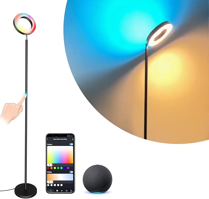 Smart Floor Lamp 42W 3700LM, Double-sided Super Bright Torchiere LED Floor Lamps Work with Alexa Google Home, 2700K-6500K Dimmable RGBCW Color Changing Tall Standing Light for Bedroom Living Room - LeafyLoom