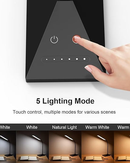RAOYI LED Desk Lamp, 12W Dimmable Table Lamp Eye-Caring Reading Light with USB Charging Port, Touch Control, 5 Lighting Modes and 6-Level Brightness for Home Office Bedrooms (Black) - LeafyLoom