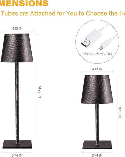 2 Pack Cordless Table Lamps, 3 Colors Stepless Dimming, 5000mAh Rechargeable Battery LED Desk Lamp for Bedroom/Couple Dinner/Desk/Cafe/Dining Room/Terrace(Antique Copper) - LeafyLoom