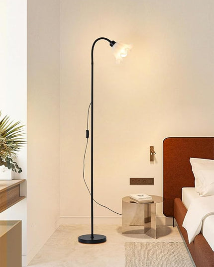 OTTOSON Modern Floor Lamp 1-Light Flower Standing Lamp Iron Freestanding Light Cute Floral Lamp Arc Tall Lamp with Acrylic Shade for Living Room Corner Bedroom Kids Room Office, Black - LeafyLoom