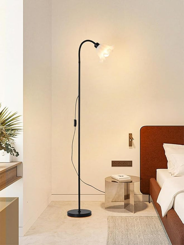 OTTOSON Modern Floor Lamp 1-Light Flower Standing Lamp Iron Freestanding Light Cute Floral Lamp Arc Tall Lamp with Acrylic Shade for Living Room Corner Bedroom Kids Room Office, Black - LeafyLoom