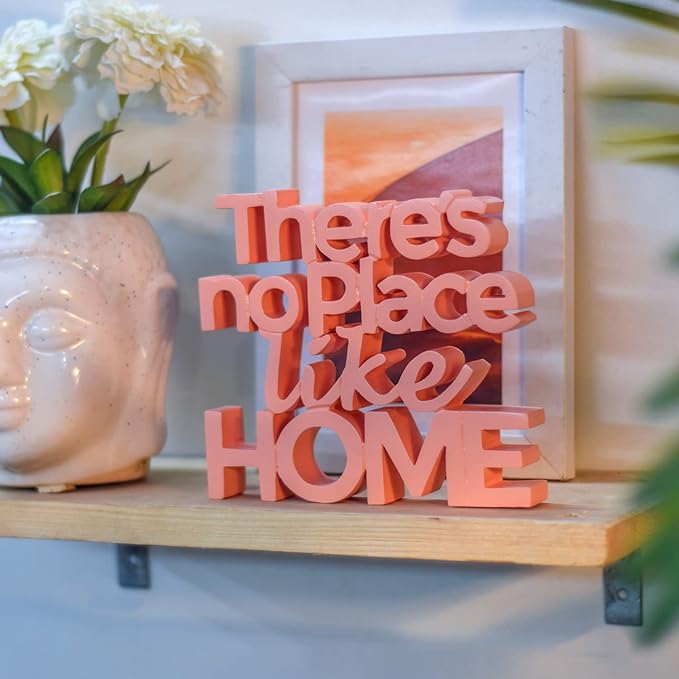 NUKKAD TALES There's No Place Like Peach Home Fancy Decoration Showpiece Home Decor Items for Bedroom Living Room Decoration Items for Center Table Book Shelf Décor Birthday Gift Items (6.5 x 6 inch) - LeafyLoom