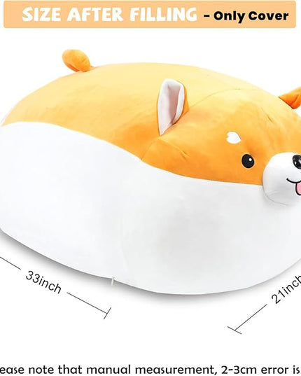 Stuffed Animal Storage Bean Bag Chair Cover for kids Cute Shiba Inu Yellow Dog Large Beanbag Plush Toy Bedroom Décor Organizer Cover, No Beans - LeafyLoom
