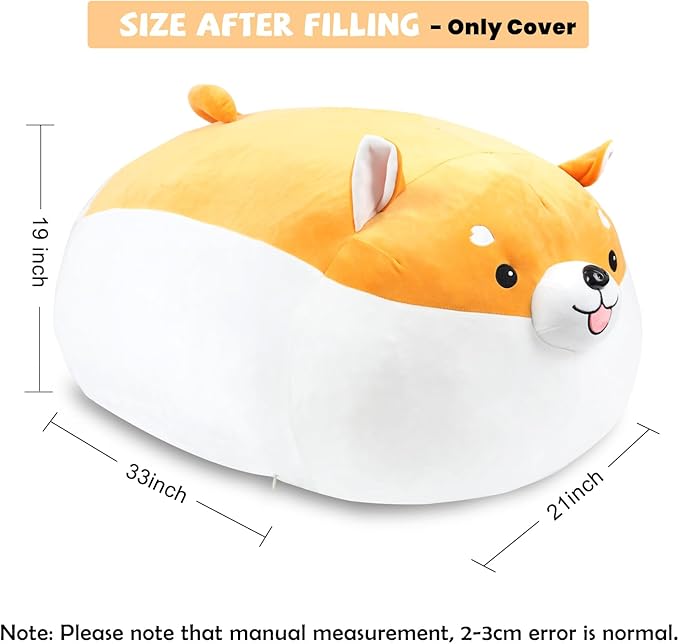 Stuffed Animal Storage Bean Bag Chair Cover for kids Cute Shiba Inu Yellow Dog Large Beanbag Plush Toy Bedroom Décor Organizer Cover, No Beans - LeafyLoom