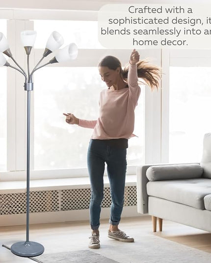 Floor Lamp For Bedroom Multi Head 5 Light Bright Floor Lamp - Medusa 5 Light Standing Lamp -floor Lamps For Bedroom Spider Lamp 5 Acrylic White Shades Standing Light Spider Lamp Silver Floor Lamp - LeafyLoom