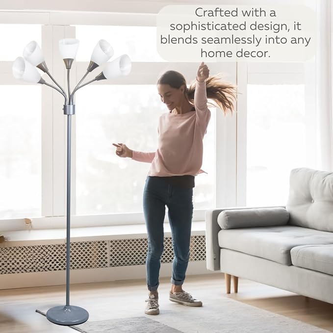 Floor Lamp For Bedroom Multi Head 5 Light Bright Floor Lamp - Medusa 5 Light Standing Lamp -floor Lamps For Bedroom Spider Lamp 5 Acrylic White Shades Standing Light Spider Lamp Silver Floor Lamp - LeafyLoom
