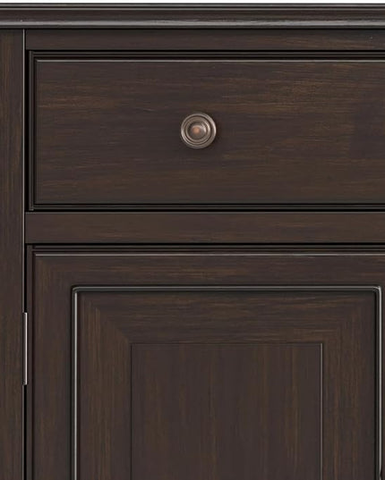 SIMPLIHOME Connaught Low Storage Cabinet, 67 inch, Dark Chestnut Brown - LeafyLoom