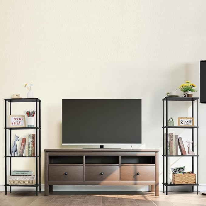 melos 4 Tier Bookshelf, Classically Tall Bookcase Shelf Storage Organizer, Modern Book Shelf for Bedroom, Living Room and Home Office, Black - LeafyLoom