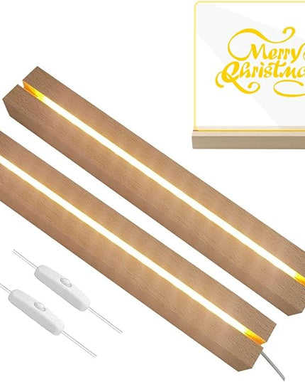 LED Light Display Base, 2 pcs 11.81 Inch Wooden LED Light Base for Acrylic, Rectangle Wood Display Pedestal, 3D Crystal Light Base For Glass Art, Wood Night LED Light Lamp Base with Usb Switch - LeafyLoom