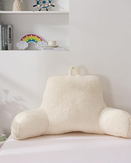 A Nice Night Sherpa Fleece Flannel Reading Pillow Bed Wedge Children Backrest with Arms Back Support for Sitting Up in Bed/Couch,White - LeafyLoom