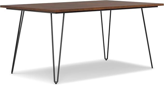SIMPLIHOME Hunter Dining, Solid Wood Walnut Veneer Tabletop and Powder-Coated Iron Metal Legs in Black Industrial-Style Rectangular Kitchen Table for 4 to 6 People, 66 inches - LeafyLoom