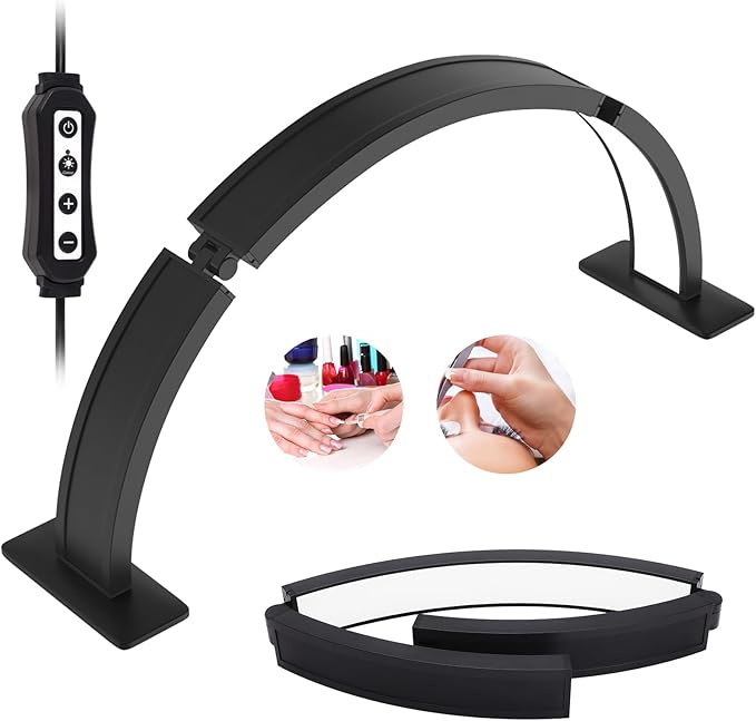 Half-Moon Nail Desk Lamp Foldable 29.5Inch, Stepless Dimming Brightness 3360 Lumen Led Light for Nails, Manicure Desk Light for Lash Tech, Cosmetic, Tattoo, Eyebrows, Black - LeafyLoom