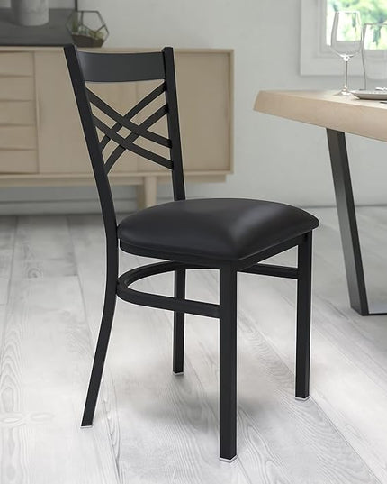 Flash Furniture Hercules Series "X" Back Metal Restaurant Chairs, Modern Upholstered Armless Dining Chairs for Restaurants/Kitchens, Set of 2, Black - LeafyLoom