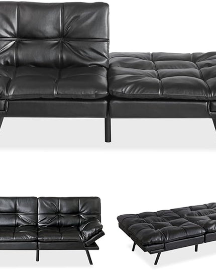 MUUEGM Futon Sofa Bed Convertible Memory Foam Sleeper Couch,Modern Faux Leather Loveseat for Living Room,Small Compact Space,Dorm,Office,Adjustable Armrests Backrest Sofabed, Black - LeafyLoom