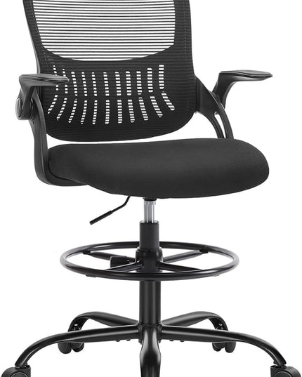 SMUG Drafting Chair, Tall Office Chair Tall Standing Desk Chair Counter Height Adjustable Office Chair with Flip-up Arms, Mid Back Mesh Office Drafting Chairs, Black - LeafyLoom