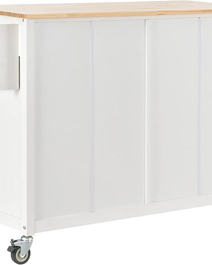 54" W Kitchen Cart on Locking Wheels with Spice Rack, Towel Rack & Wood Top Desktop, Rolling Moveable Kitchen-Island Table with Storage and Side Rack, for Dinning Room - LeafyLoom