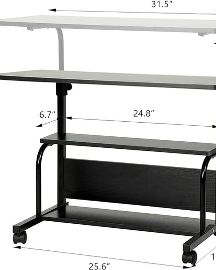 Portable Rolling Desk Adjustable Laptop Desk Small Standing Desk Home Office Desks for Small Spaces Table, 31.5" Black Uplift Student Study Desk Mobile Computer Work Desk on Wheels - LeafyLoom