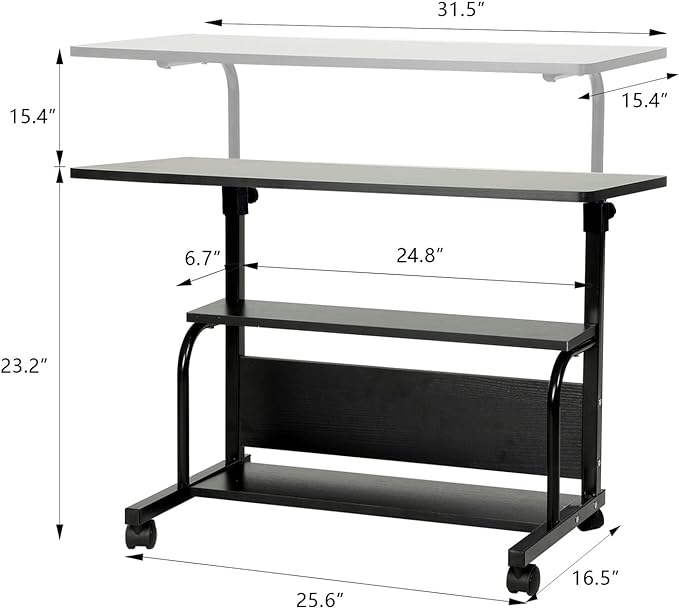Portable Rolling Desk Adjustable Laptop Desk Small Standing Desk Home Office Desks for Small Spaces Table, 31.5" Black Uplift Student Study Desk Mobile Computer Work Desk on Wheels - LeafyLoom