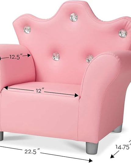 Melissa & Doug Pink Faux Leather Child’s Crown-Back Armchair (Kid’s Furniture) - Princess Chair For Toddlers, Children's Furniture, Pink Chair For Kids - LeafyLoom