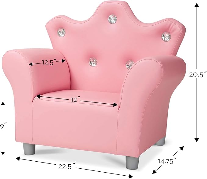 Melissa & Doug Pink Faux Leather Child’s Crown-Back Armchair (Kid’s Furniture) - Princess Chair For Toddlers, Children's Furniture, Pink Chair For Kids - LeafyLoom