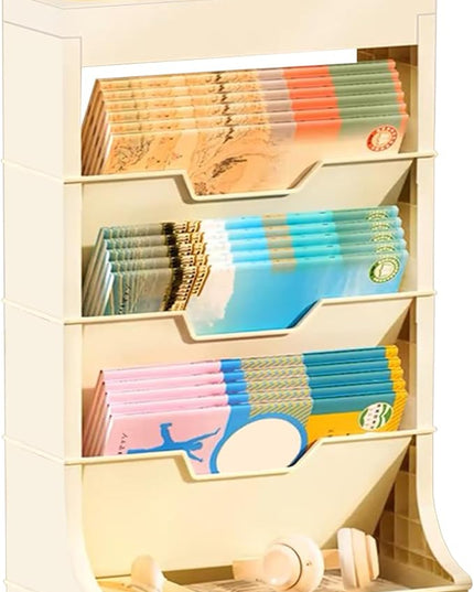 5-Tier Mobile Bookshelf, Book Storage Organization with Wheels Movable Rolling Book Cart for Study in Bedroom School Office, Light Yellow Drcoevo - LeafyLoom